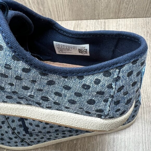 Toms Paseo Sneakers Youth Sz 6 Lace Up Flat Cornflower Slub Chambray Broken Dots - Picture 10 of 11
